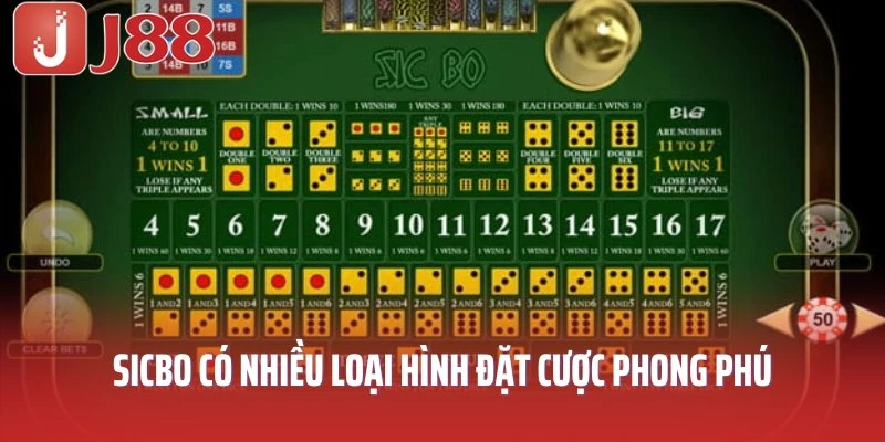 Sicbo có nhiều loại hình đặt cược phong phú